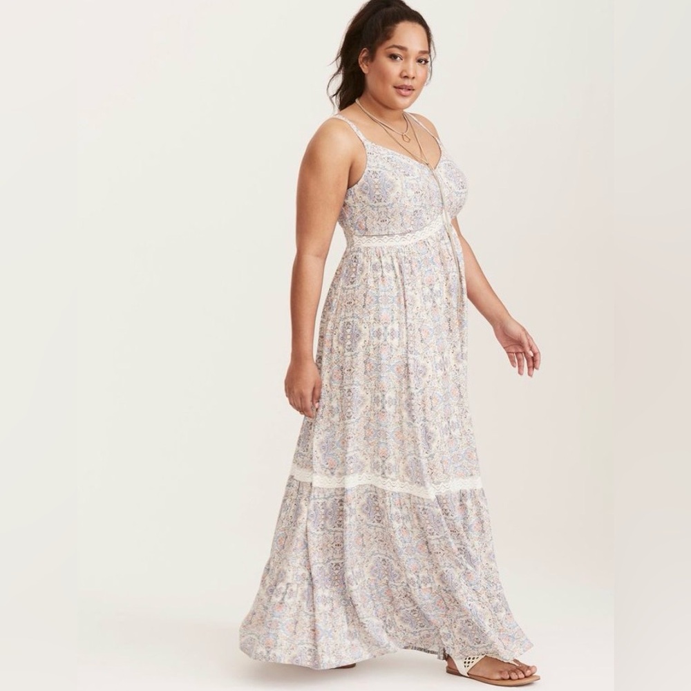 Torrid Tile Print Maxi Dress Tiered Challis Maxi Dress Bohemian NWOT Sz 0 Or L